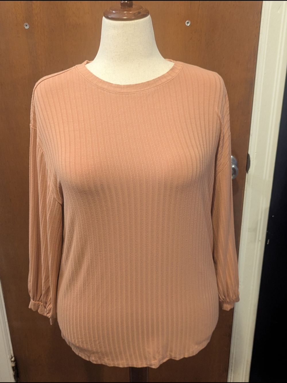 Daily Ritual Ribbed Long-Sleeve Crewneck Top in Dusty Rose